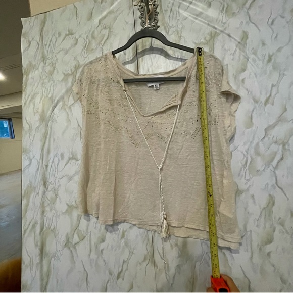 Highline collective 100% linen tee beige tan medium beads neutral short sleeve - Picture 11 of 11